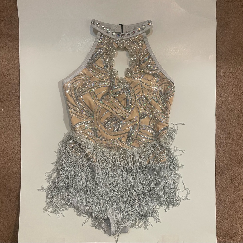 Glamour Costume fringe gold and silver leotard, size SA